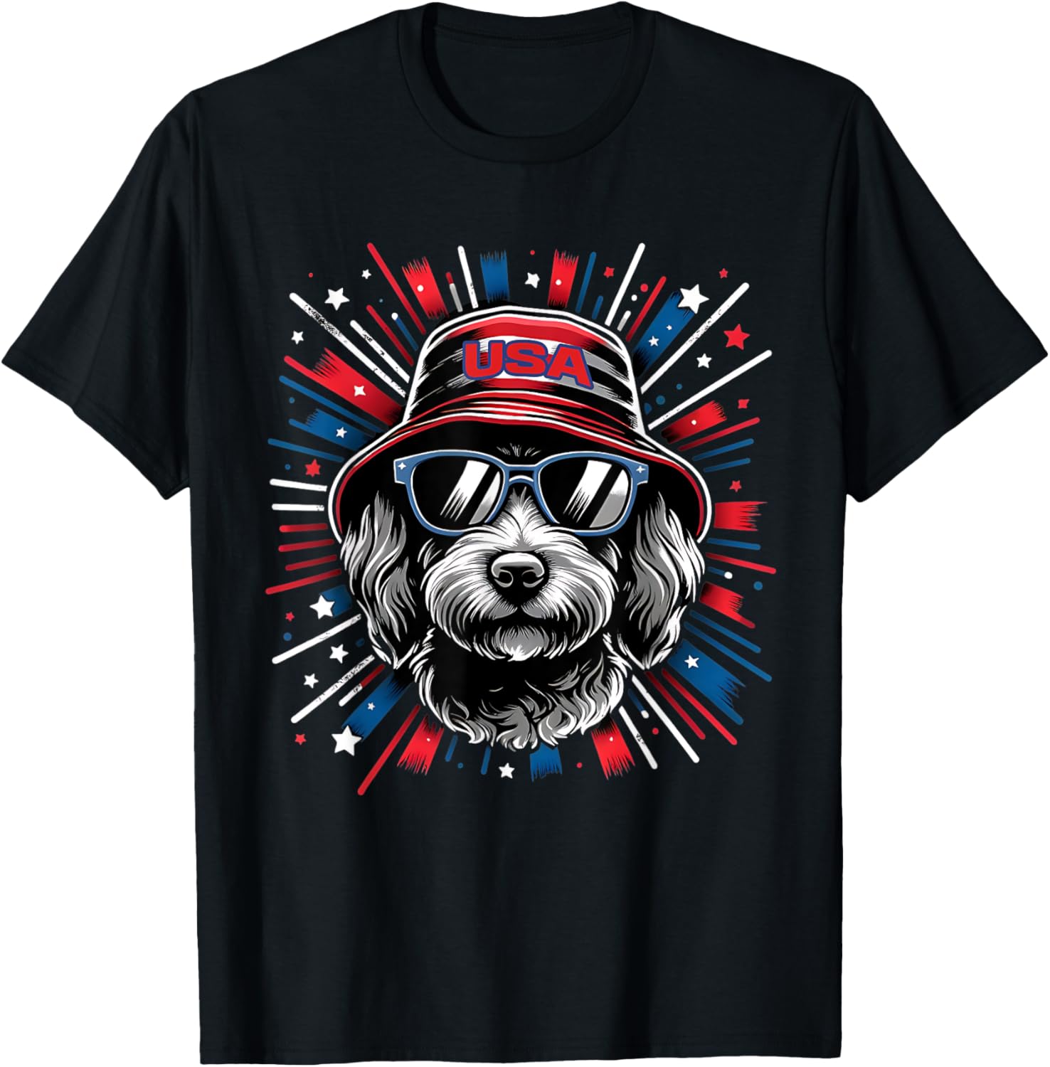 Flag Patriotic USA 4th Of July Cool Dog Lover Mini Doodle Kids Men T-Shirt - T-Shirt | Black