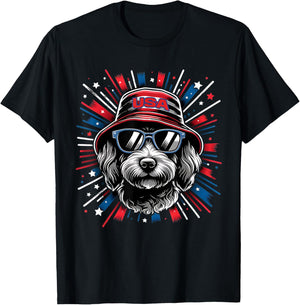 Flag Patriotic USA 4th Of July Cool Dog Lover Mini Doodle Kids Men T-Shirt - T-Shirt | Black