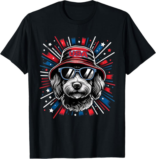 Flag Patriotic USA 4th Of July Cool Dog Lover Mini Doodle Kids Men T-Shirt - T-Shirt | Black