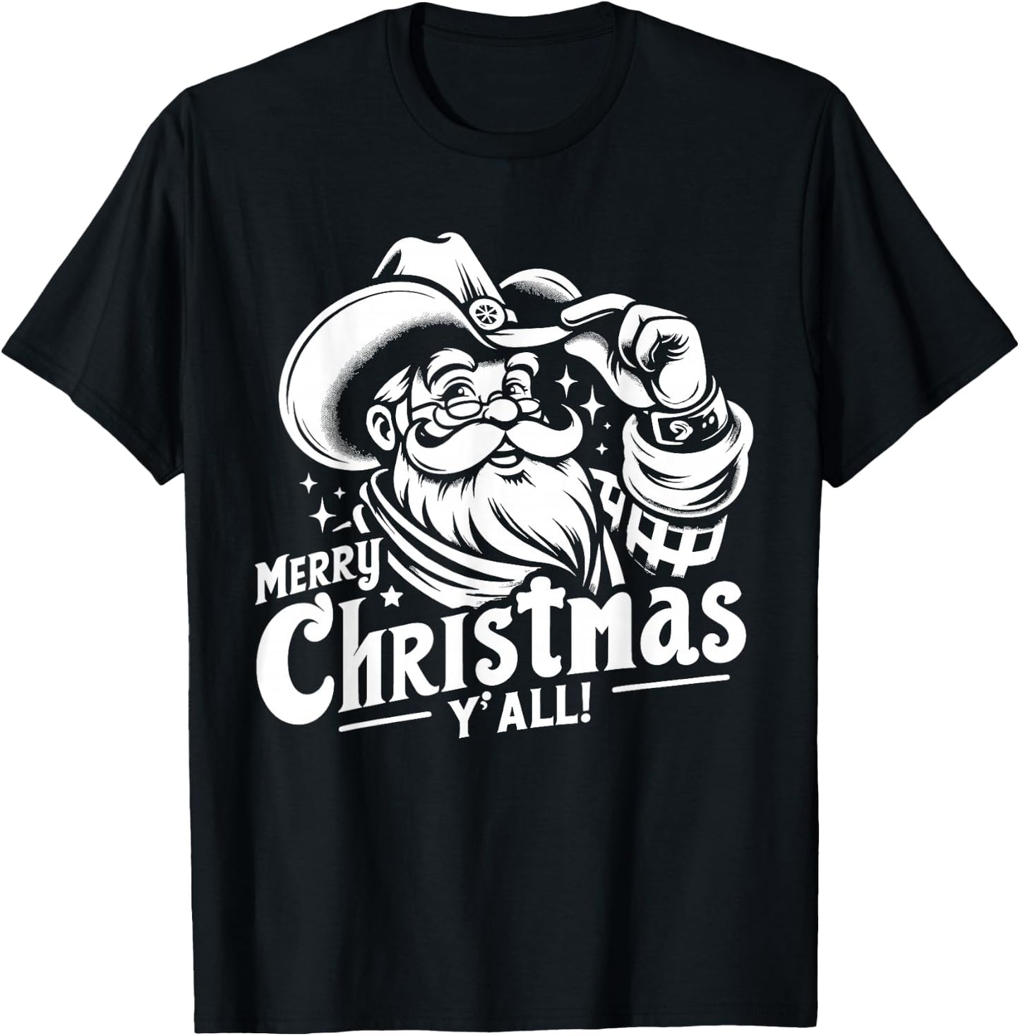 Cowboy Santa Merry Christmas Yall Western T-Shirt - T-Shirt | Black