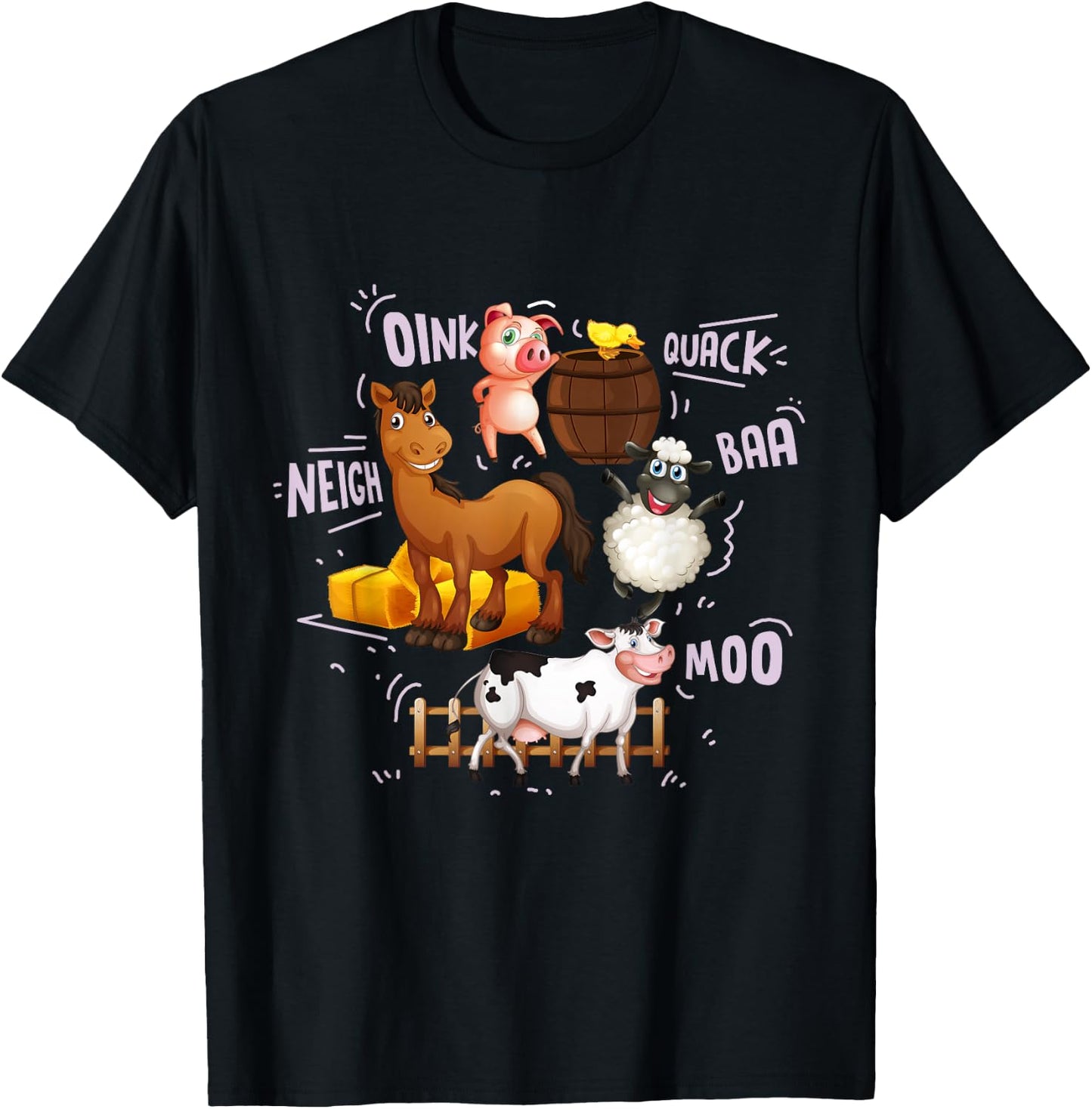 Cute Farm Animals With Sounds T-Shirt - T-Shirt | Black