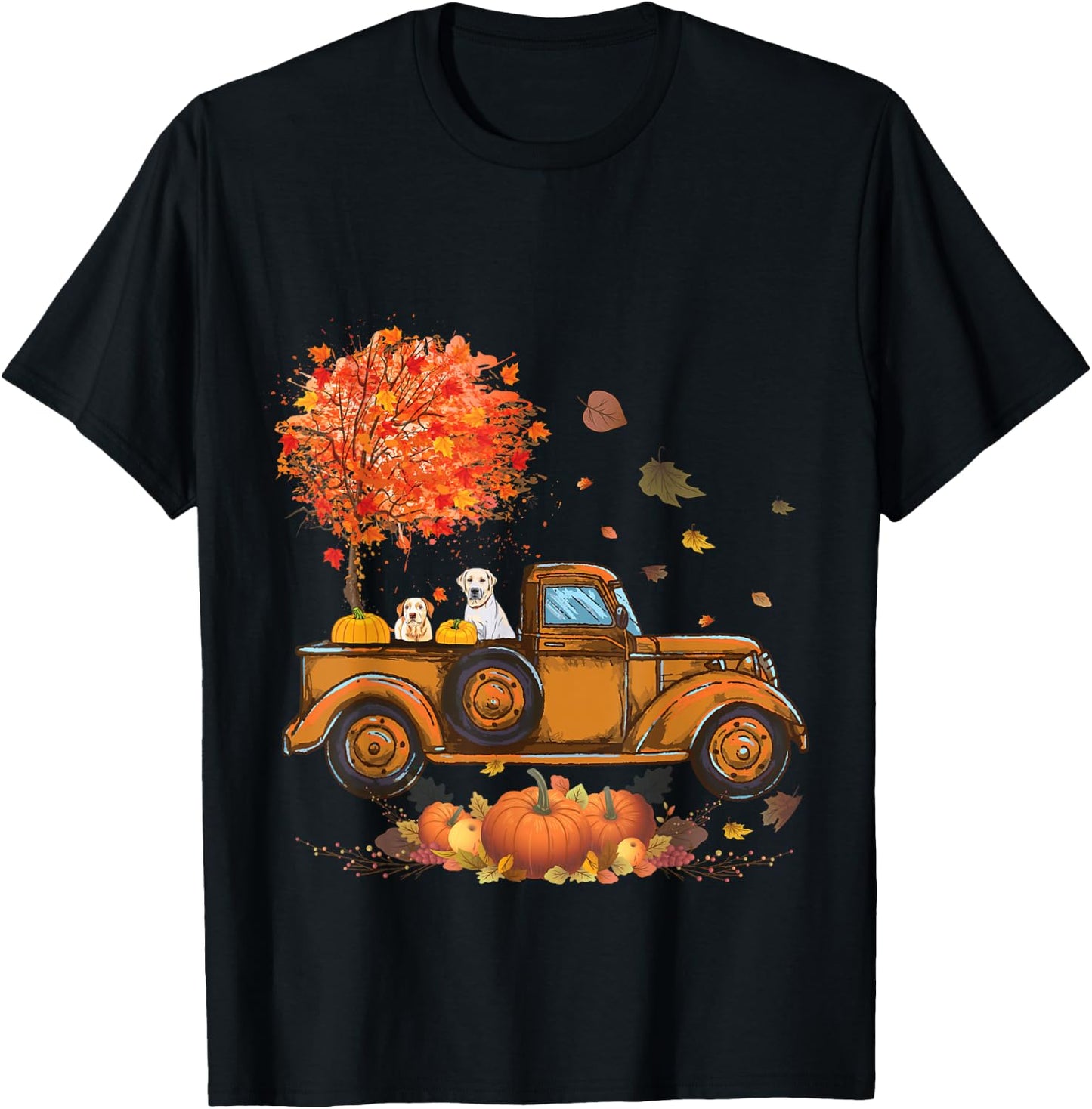 Labrador Retriever Pumpkins Truck Autumn Leaf Fall gifts T-Shirt - T-Shirt | Black