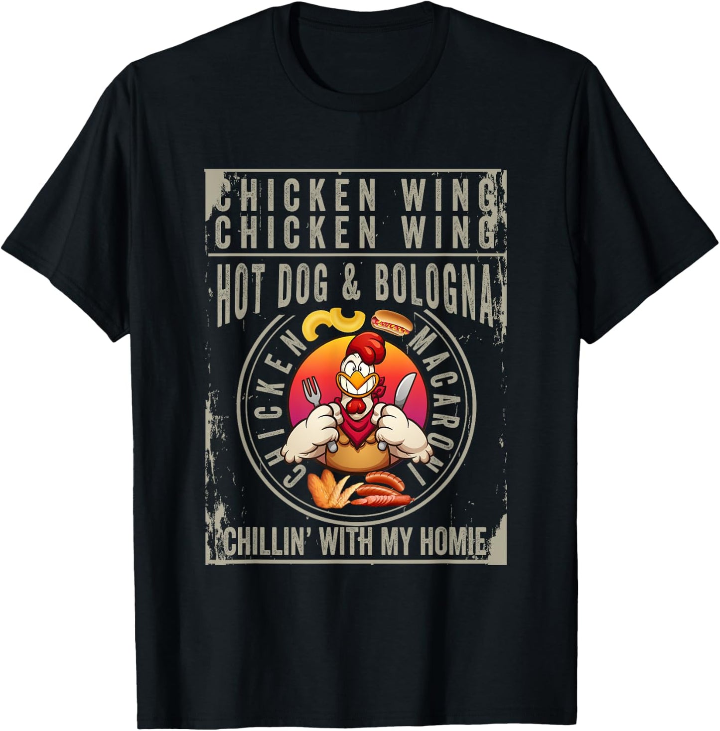 Cooked Chicken Wing Chicken Wing Hot Dog Bologna Macaroni Men Women Kids T-Shirt - T-Shirt | Black