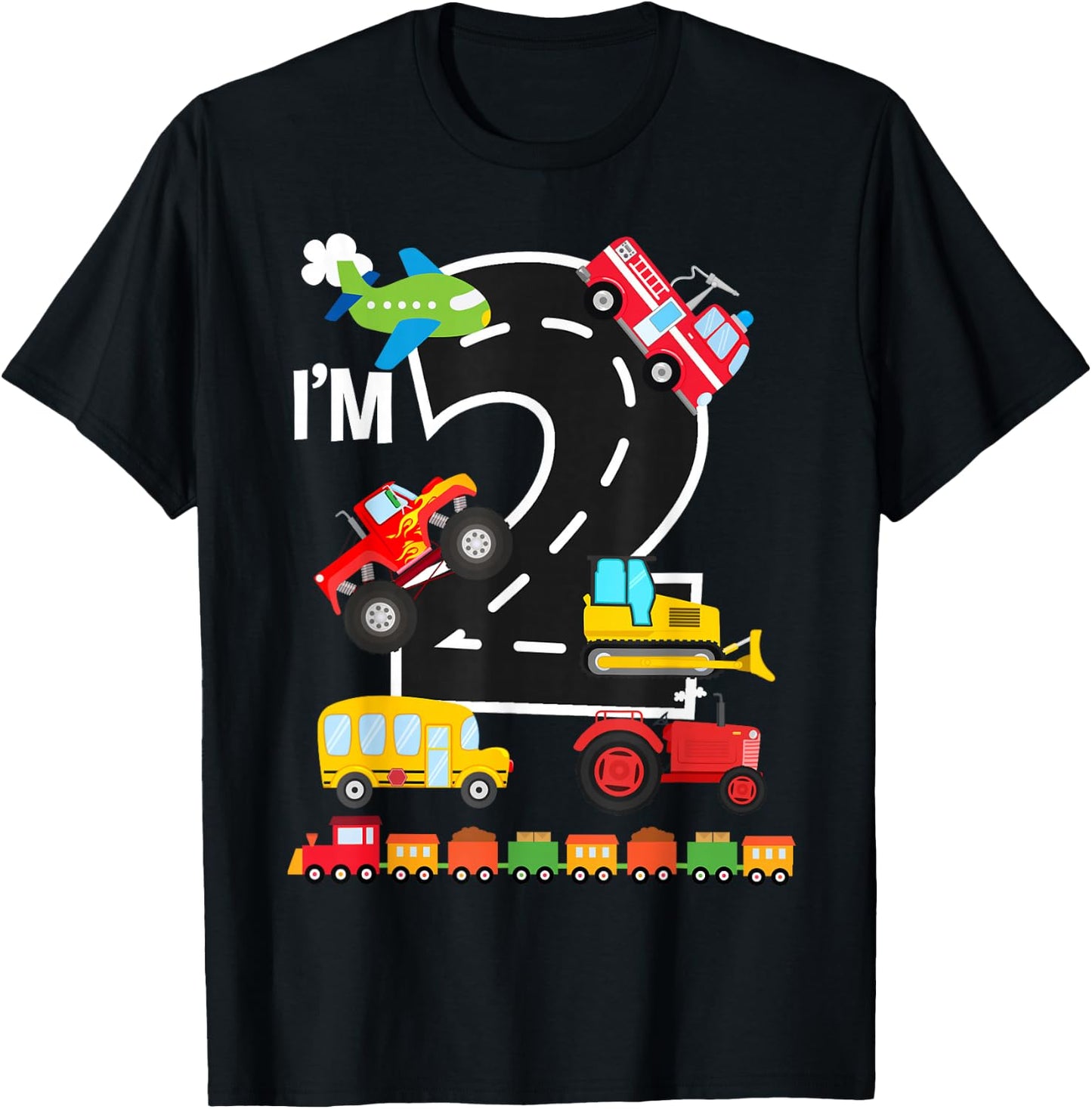 I'm 2 2nd Birthday Trucks Vehicles Transportation Train T-Shirt - T-Shirt | Black