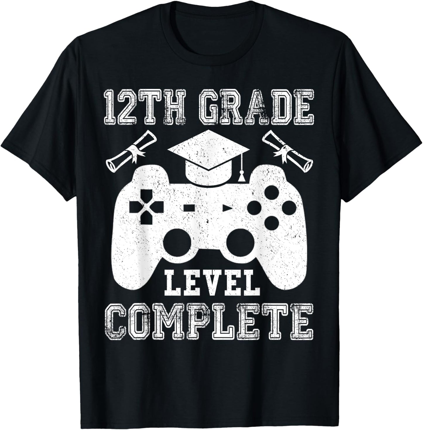 12th Grade Level Complete Gamer Class Of 2024 Graduation T-Shirt - T-Shirt | Black