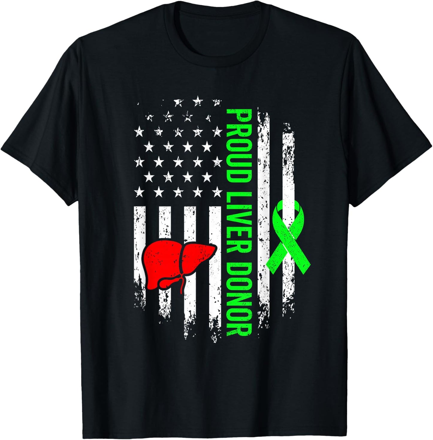 Liver Donor Survivor Warrior Organ Donation American Flag T-Shirt - T-Shirt | Black