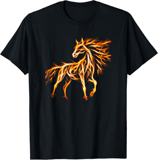 Horse Fire Orange Flame Pony Equine Animal Yellow T-Shirt - T-Shirt | Black