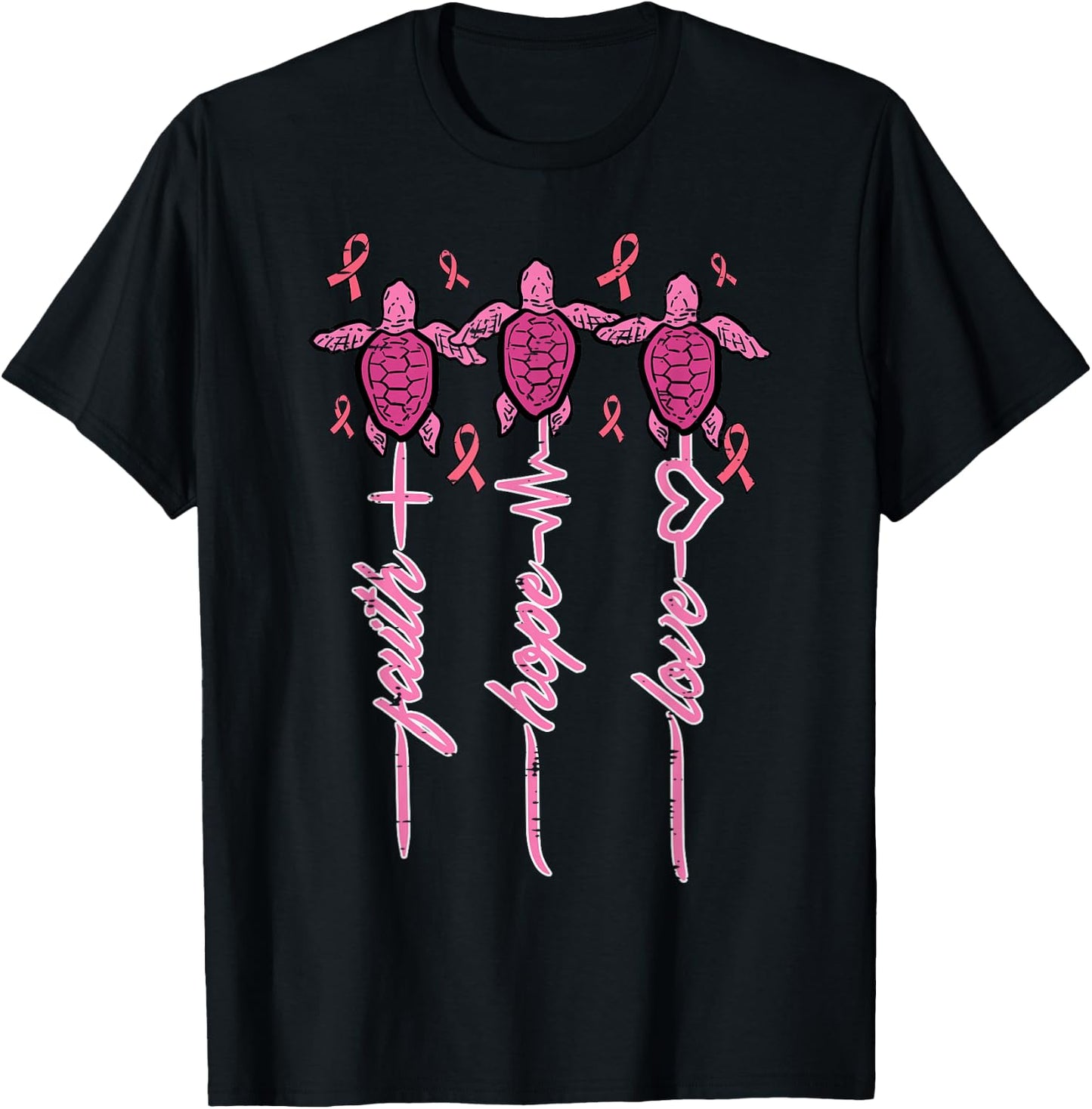 Breast Cancer Awareness Turtles Faith Hope Men Women Kids T-Shirt - T-Shirt | Black