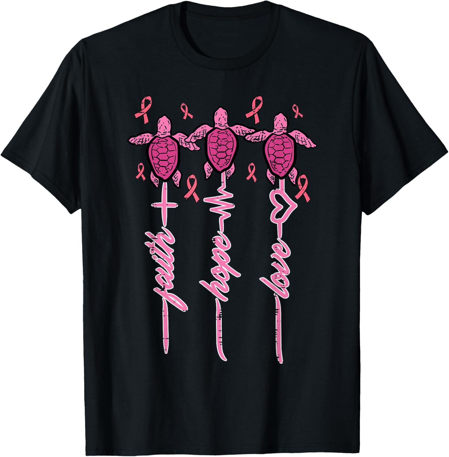 Breast Cancer Awareness Turtles Faith Hope Men Women Kids T-Shirt - T-Shirt | Black