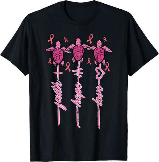 Breast Cancer Awareness Turtles Faith Hope Men Women Kids T-Shirt - T-Shirt | Black
