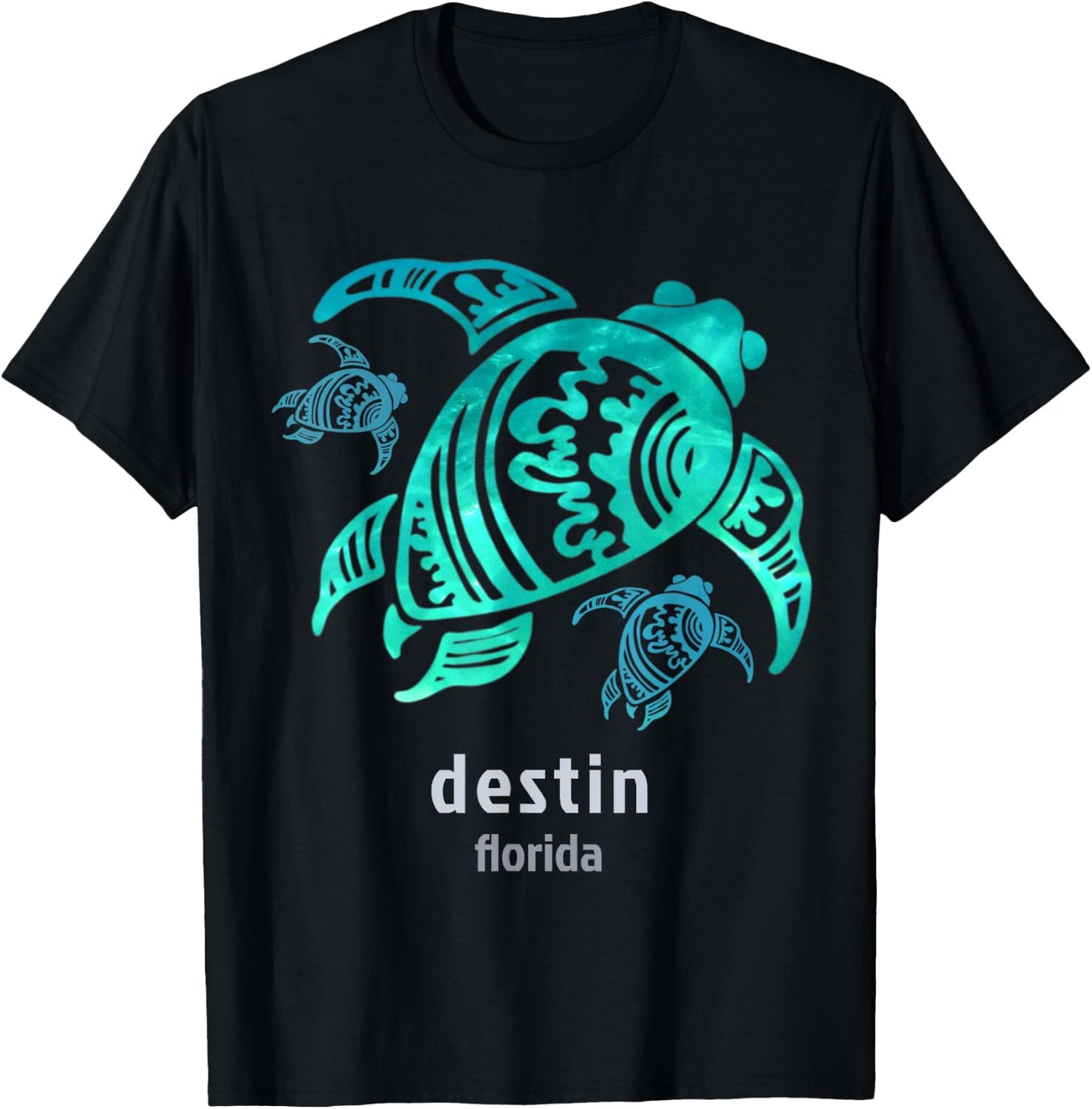 Destin Florida Sea Blue Tribal Turtle T-Shirt - T-Shirt | Black