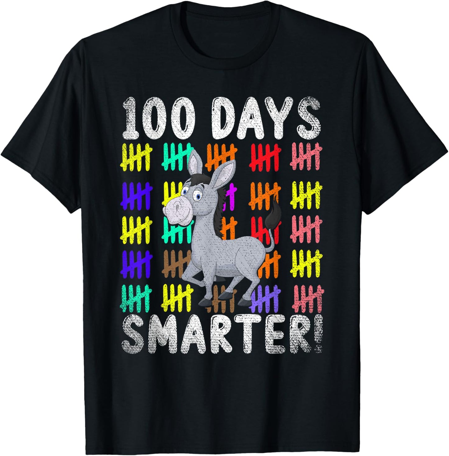 100 Days Smarter Cute Animal Donkey 100 Days Of School T-Shirt - T-Shirt | Black