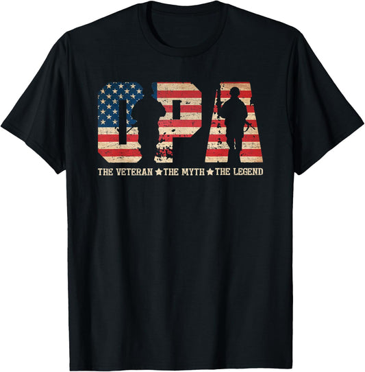 Opa The Veteran The Myth The Legend For Dad Fathers T-Shirt - T-Shirt | Black