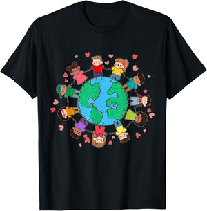 Happy Earth Day Children Around the World T-Shirt - T-Shirt | Black