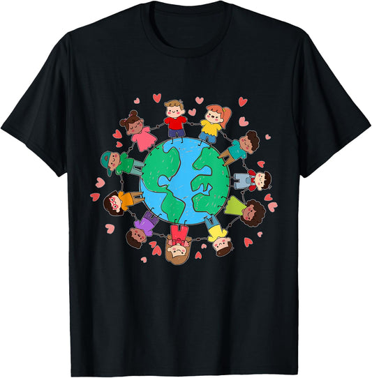 Happy Earth Day Children Around the World T-Shirt - T-Shirt | Black