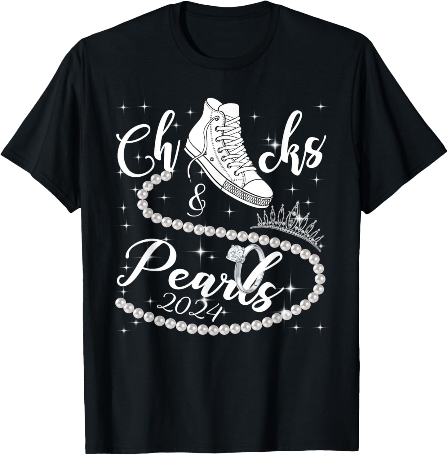 Chucks And Pearls 2024 Kamala Harris 2024 Vote For President T-Shirt - T-Shirt | Black