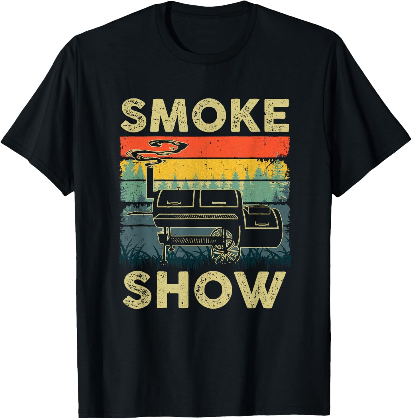 Smoke Show Funny Bbq Smoker Grilling Meat Smoking Retro T-Shirt - T-Shirt | Black