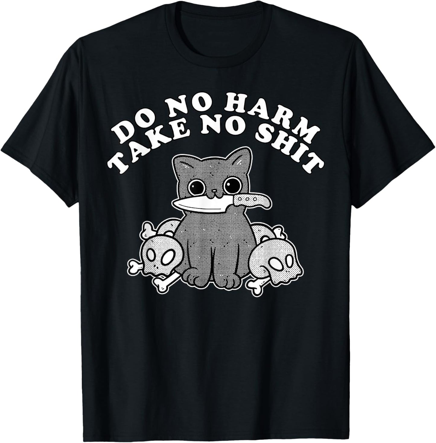 Vintage Retro Do No Harm Take No Shit Funny Cat Humor Gift Men Women T-Shirt - T-Shirt | Black