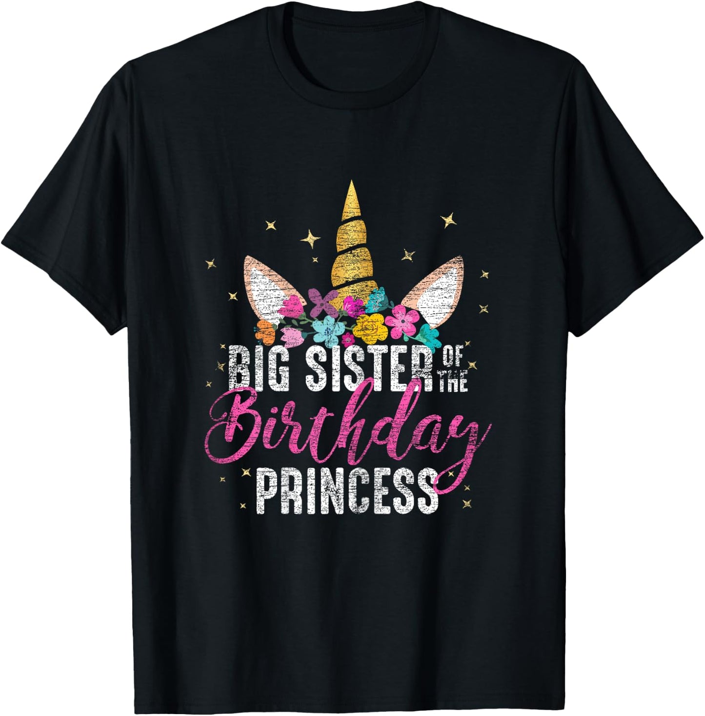 Big Sister Of The Birthday Princess Gift Unicorn Birthday T-Shirt - T-Shirt | Black