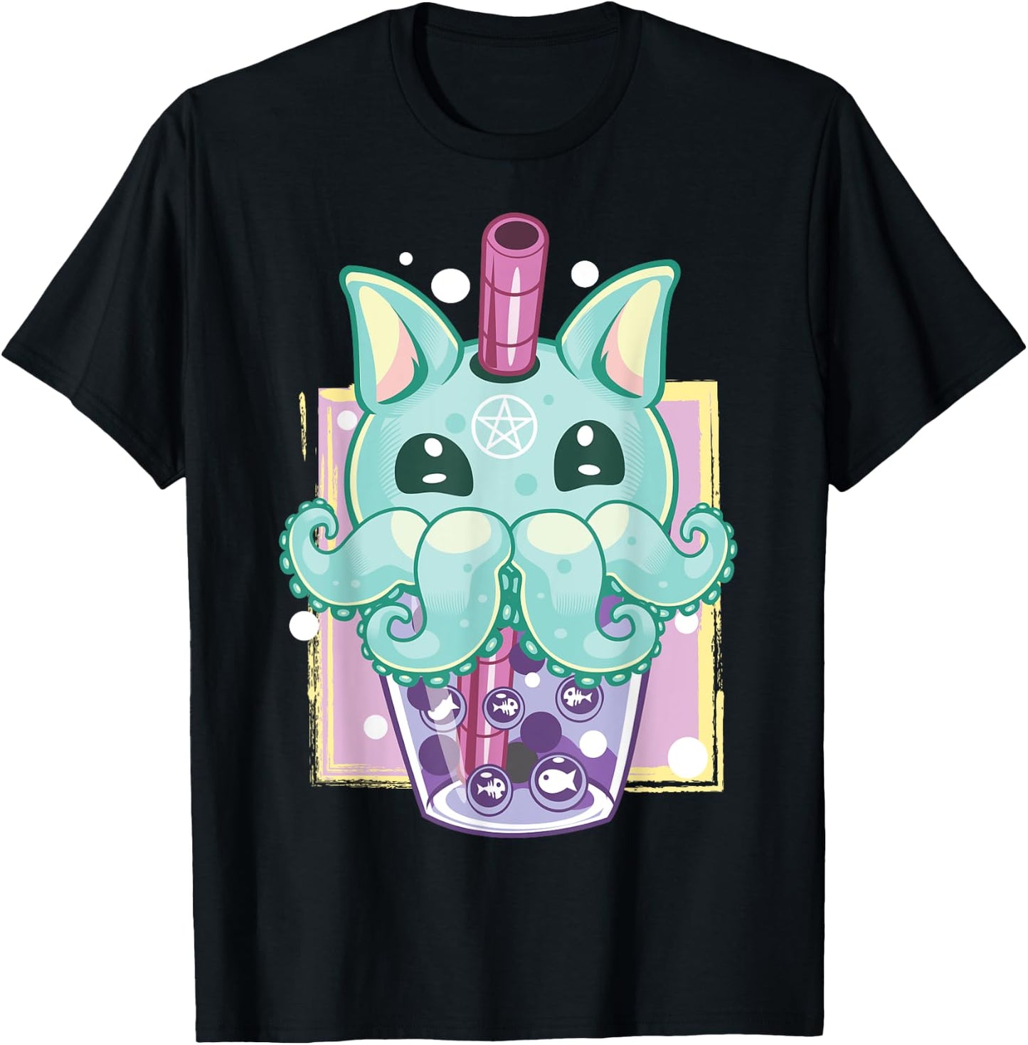 Kawaii Pastel Goth Creepy Creature Boba Bubble Tea Vaporwave T-Shirt - T-Shirt | Black
