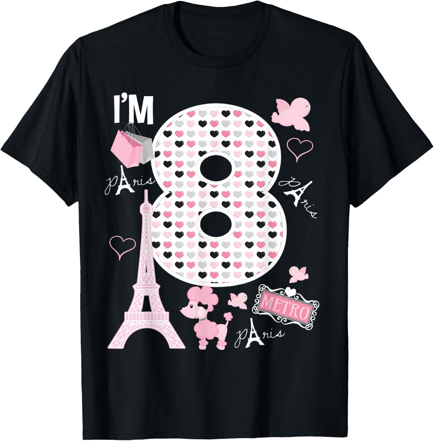 Paris 8th Birthday Girl Paris 8 Year Old Matching Family T-Shirt - T-Shirt | Black