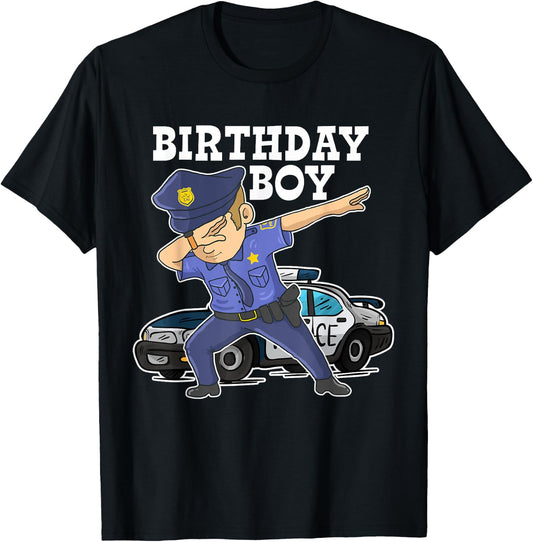 Birthday Boy Police Officer Cop Dab Design For Birthday Boy T-Shirt - T-Shirt | Black
