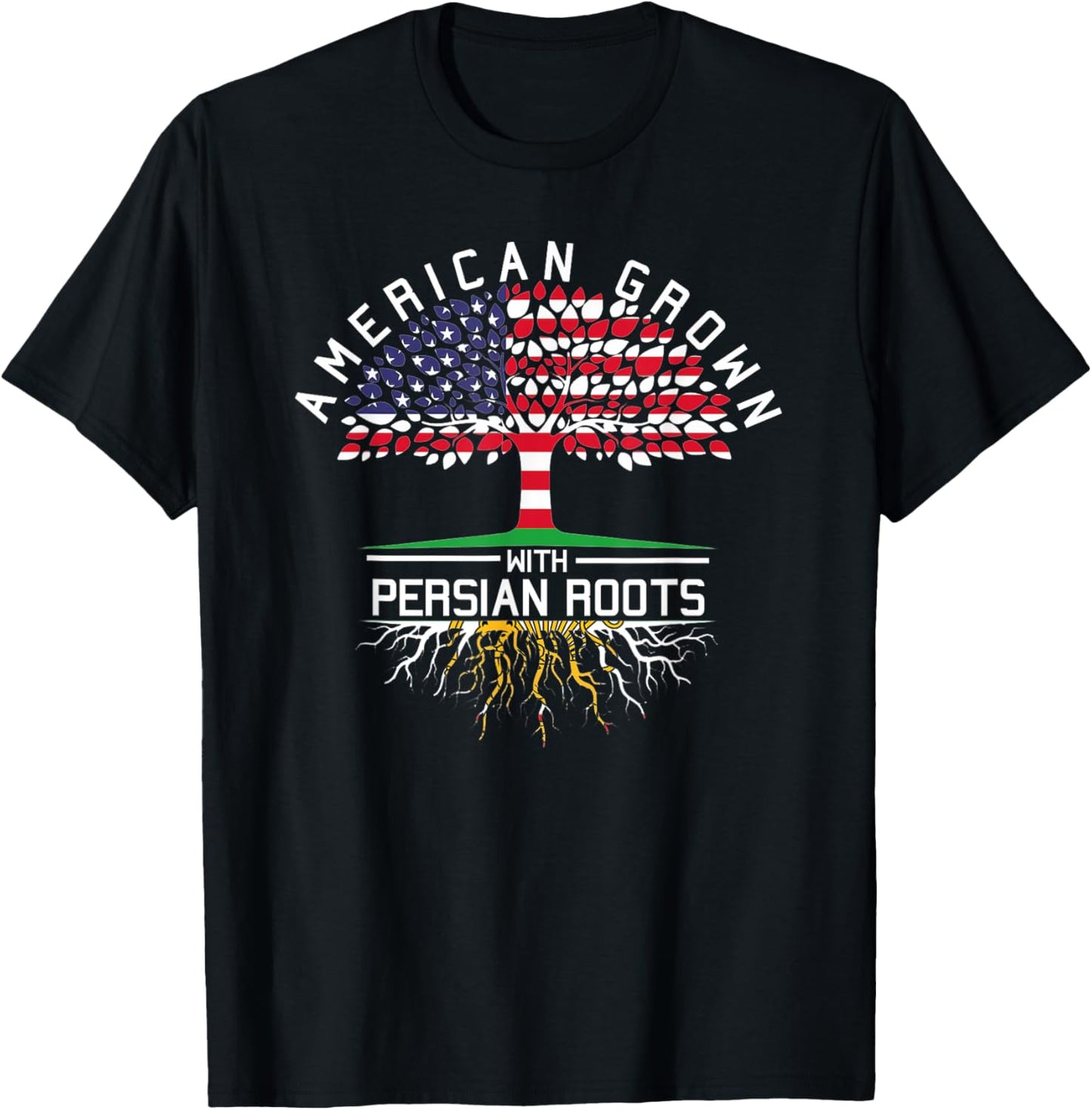 American Grown with Persian Roots - Persia USA Flag Tree T-Shirt - T-Shirt | Black