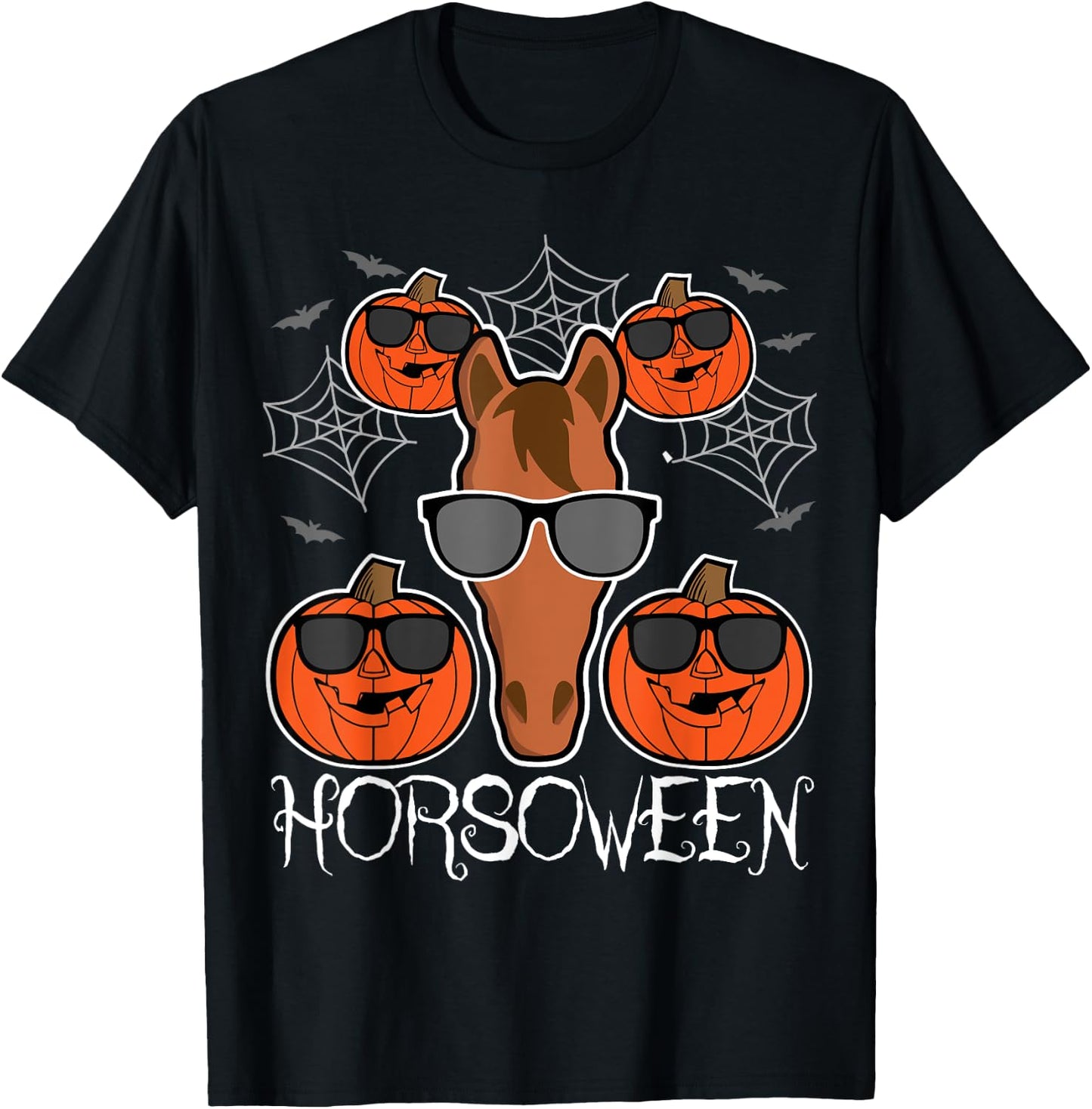 Horsoween - Pumpkin Pony with Glasses Horse Halloween T-Shirt - T-Shirt | Black