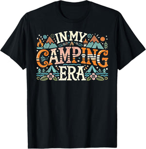 Camping In My Camping Era Retro Groovy Summer Funny Camping , Small, Black T-Shirt - T-Shirt | Black