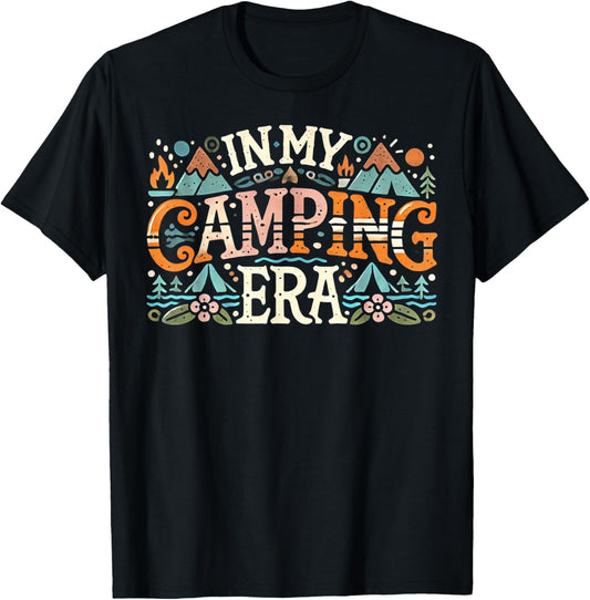 Camping In My Camping Era Retro Groovy Summer Funny Camping , Small, Black T-Shirt - T-Shirt | Black