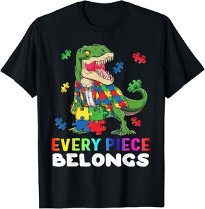 T rex Dinosaur Puzzle Piece Autism Awareness Boys Kids Gift T-Shirt - T-Shirt | Black