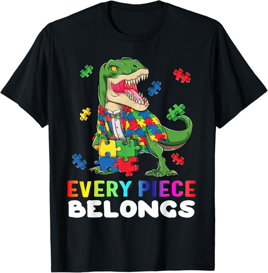 T rex Dinosaur Puzzle Piece Autism Awareness Boys Kids Gift T-Shirt - T-Shirt | Black