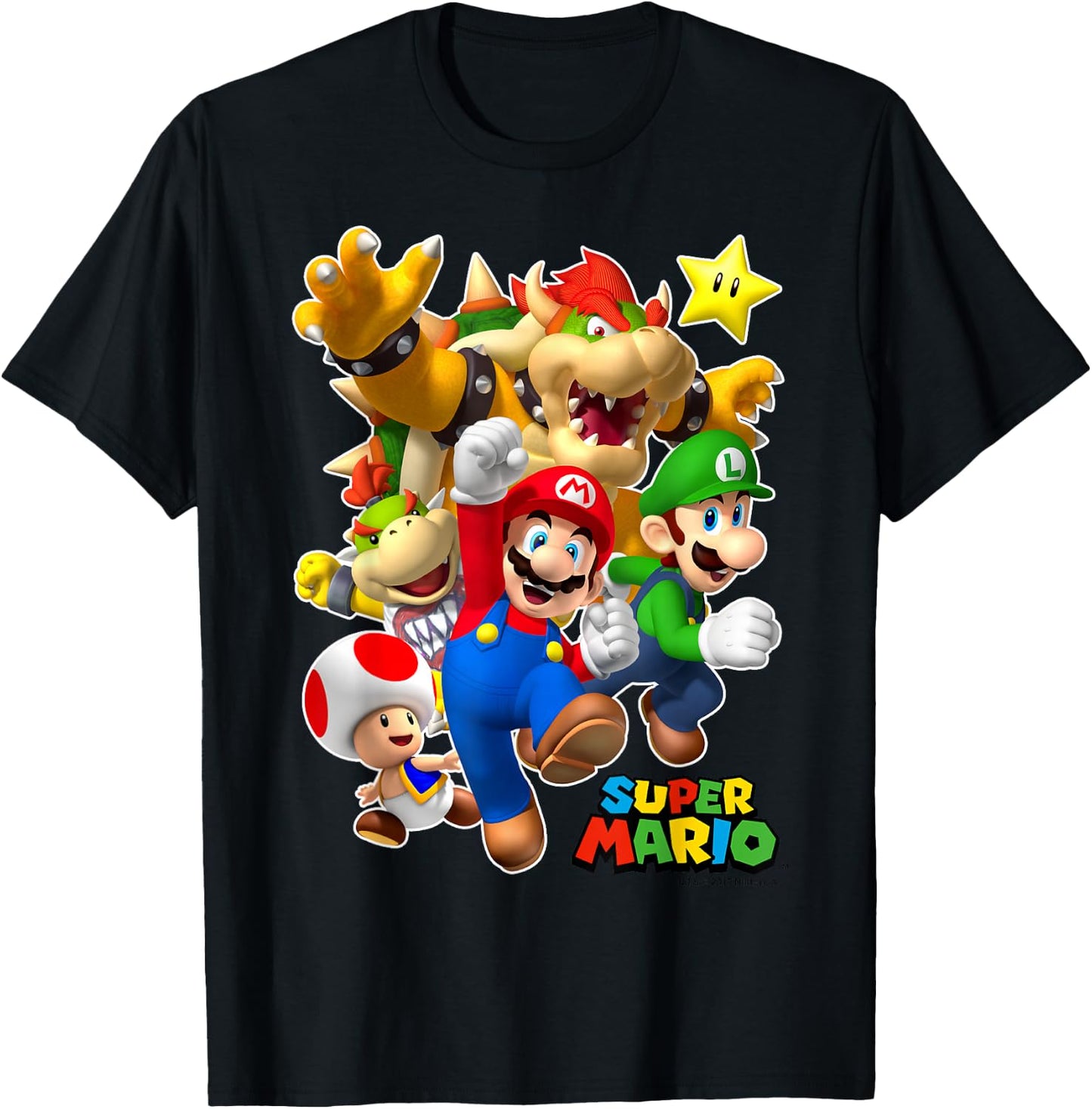 Super Mario Group Shot with Bowser 3D Poster T-Shirt - T-Shirt | Black