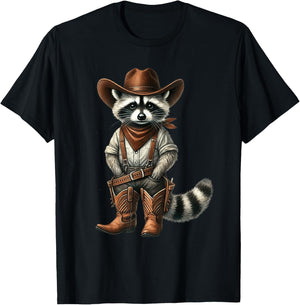 Vintage Raccoon Cowboy Funny Trash Cat Panda Western Country T-Shirt - T-Shirt | Black