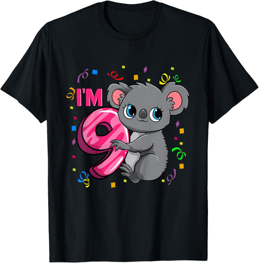 9th Birthday Shirt For Girls Koala Bear 9 Years Old T-Shirt - T-Shirt | Black