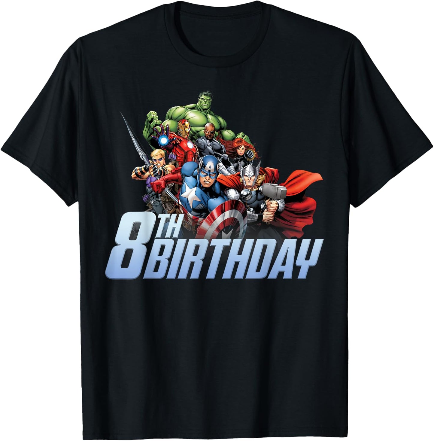 Marvel Avengers Action Shot 8th Birthday T-Shirt - T-Shirt | Black