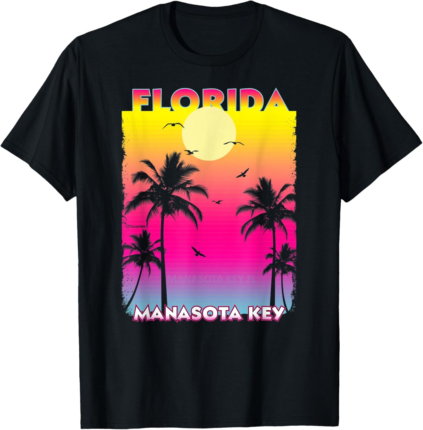 Manasota key Florida Fl summer vintage Sunset T-Shirt - T-Shirt | Black