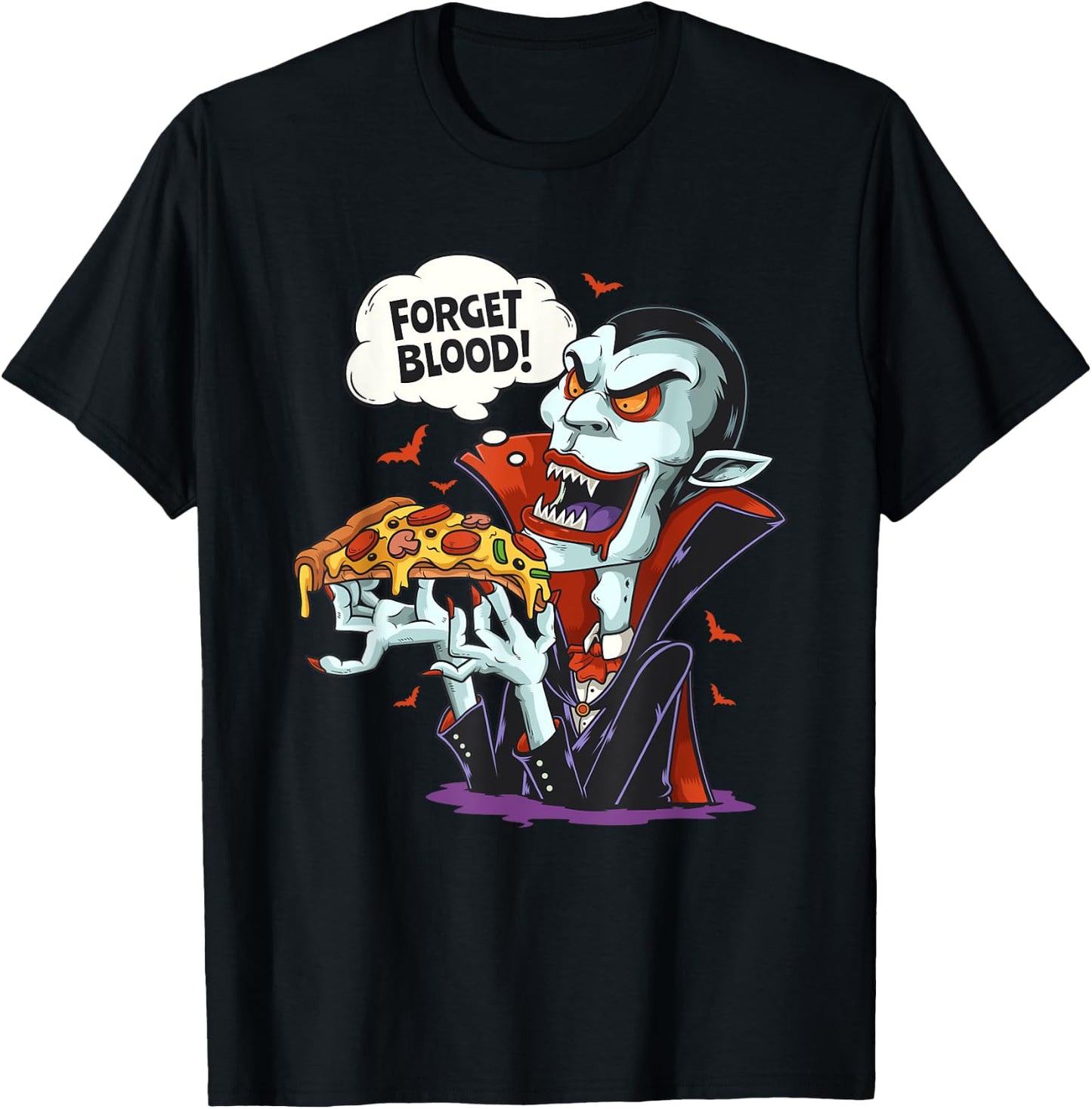Funny Vampire Eating Pizza Halloween Lounger Costume T-Shirt - T-Shirt | Black