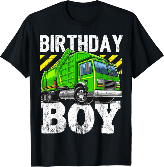 Birthday Boy Garbage Truck Birthday Party Boys Gift Kids T-Shirt - T-Shirt | Black