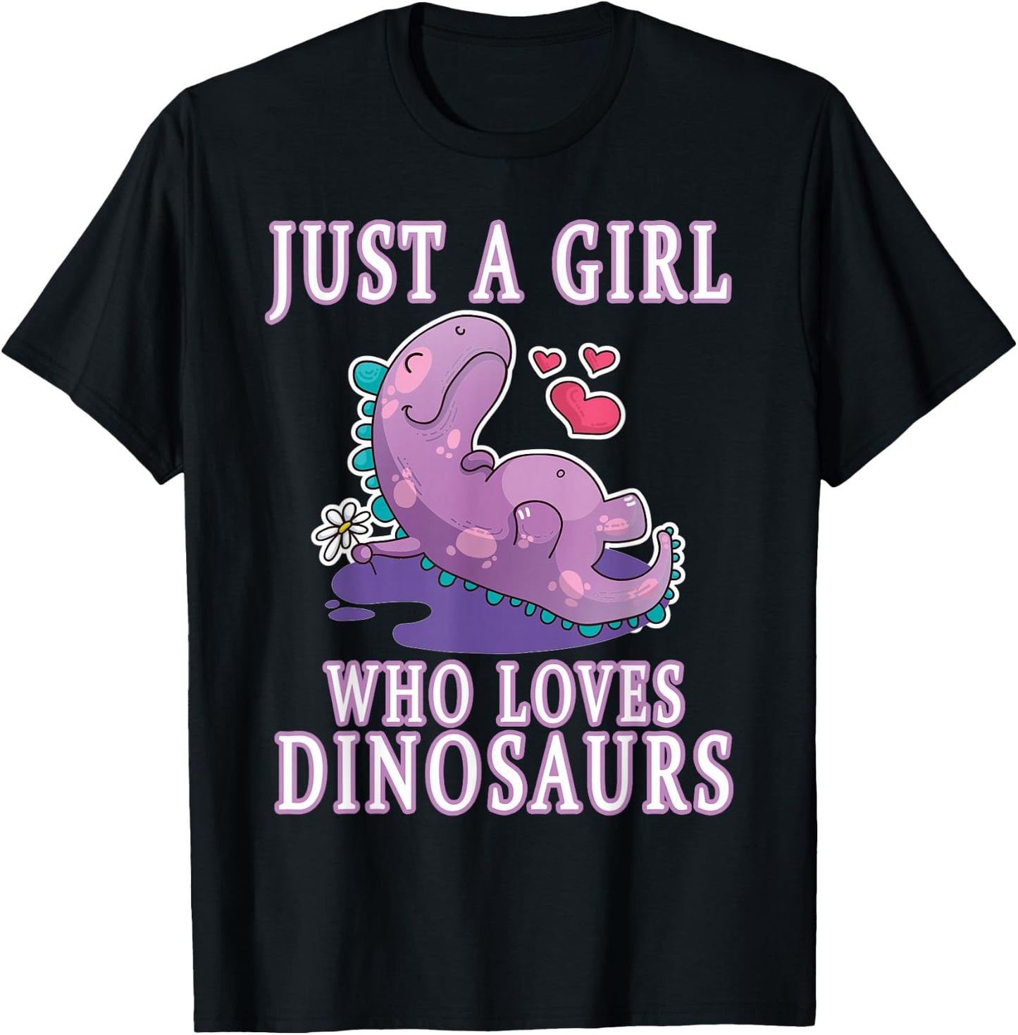 Just A Girl Who Loves Dinosaurs Cute Floral Girls Teens Gift T-Shirt - T-Shirt | Black