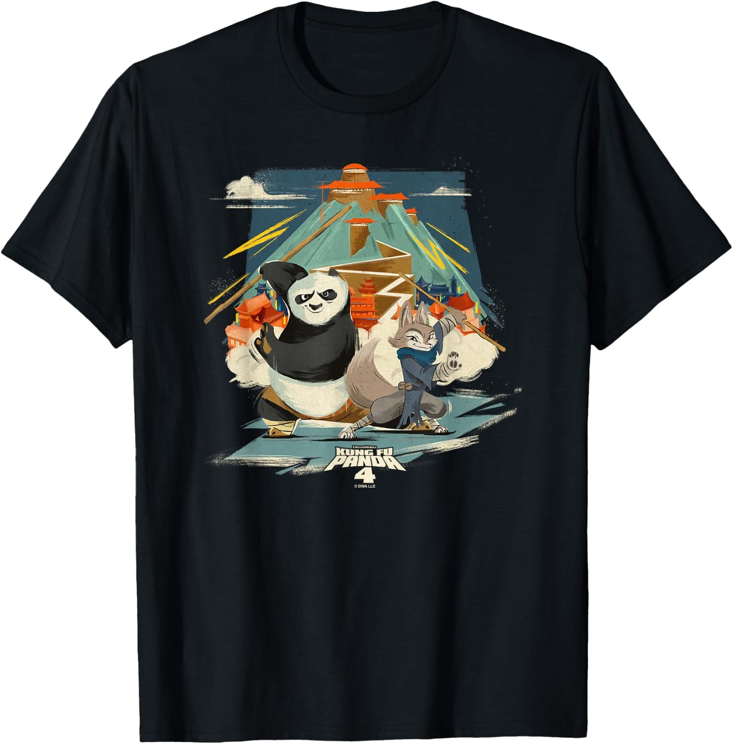 Kung Fu Panda 4 Po & Zhen Valley Of Peace Vintage Portrait T-Shirt - T-Shirt | Black