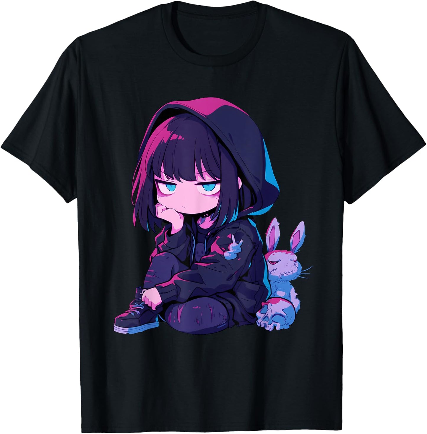 E-Girl Cute Anime Girl Goth Bunny Grunge Edgy Outfit T-Shirt - T-Shirt | Black