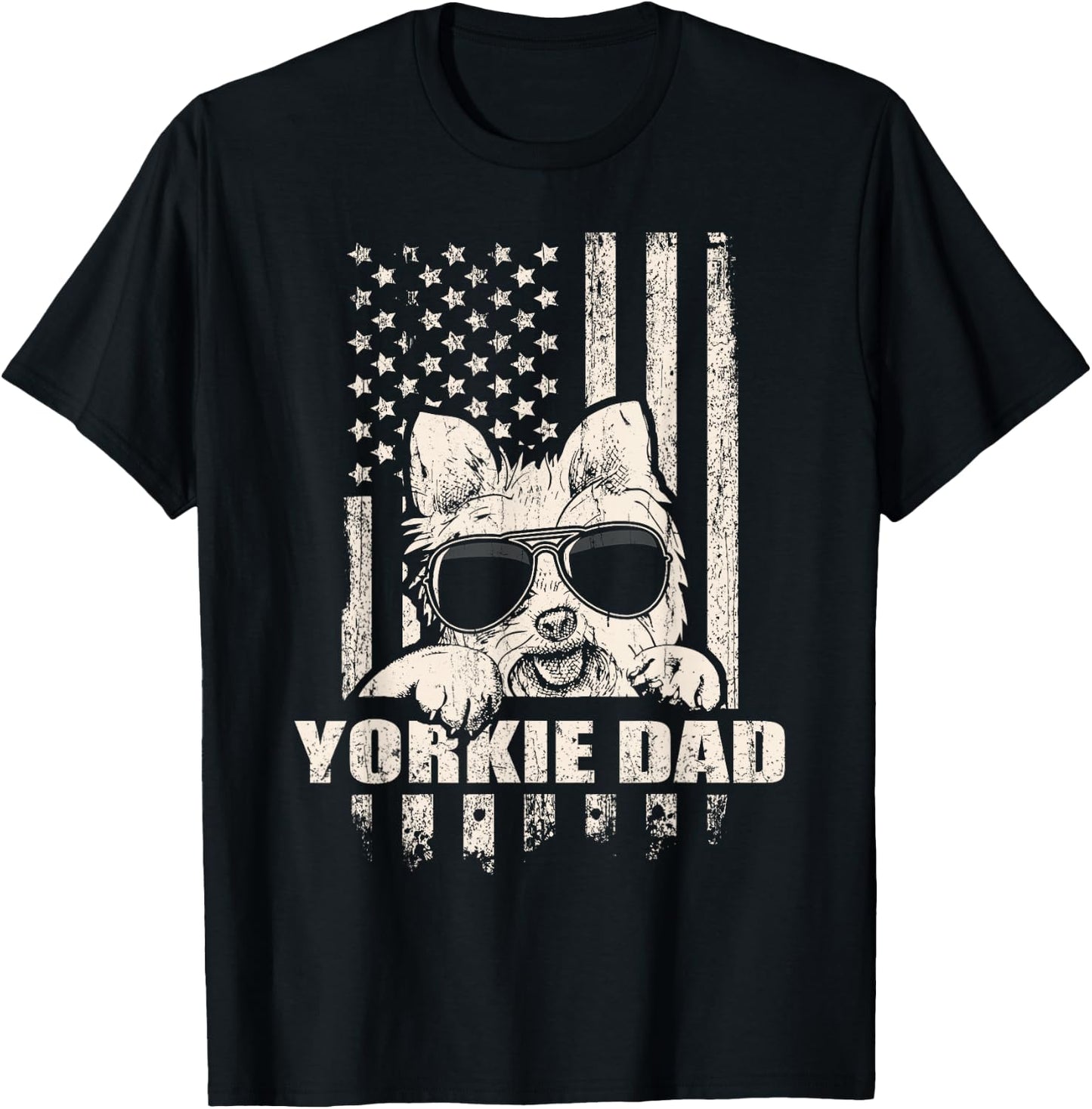 Yorkie Dad Cool Vintage Retro Proud American T-Shirt - T-Shirt | Black