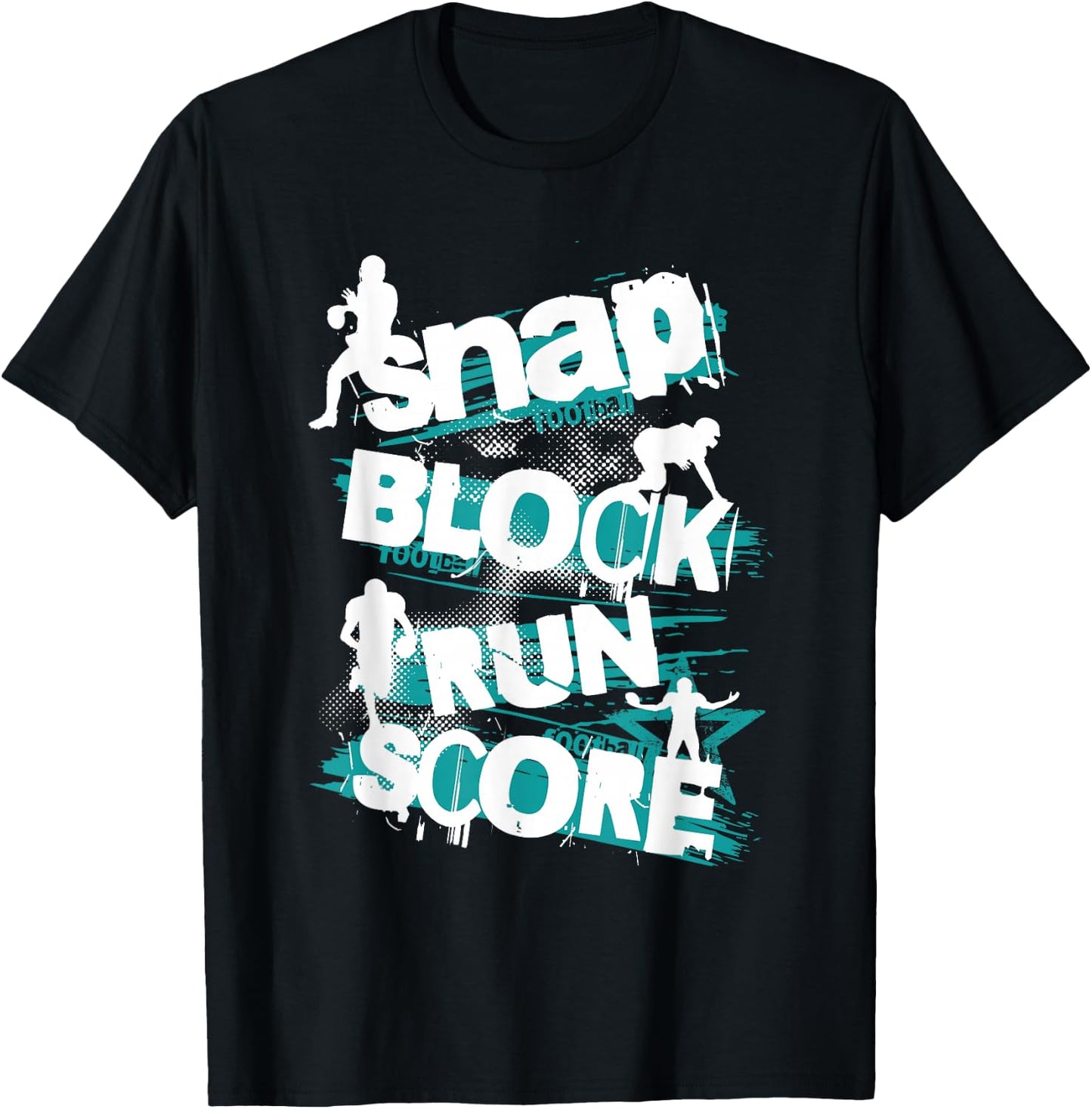White and Teal Football Sport Fan Grungy Graphic T-Shirt - T-Shirt | Black