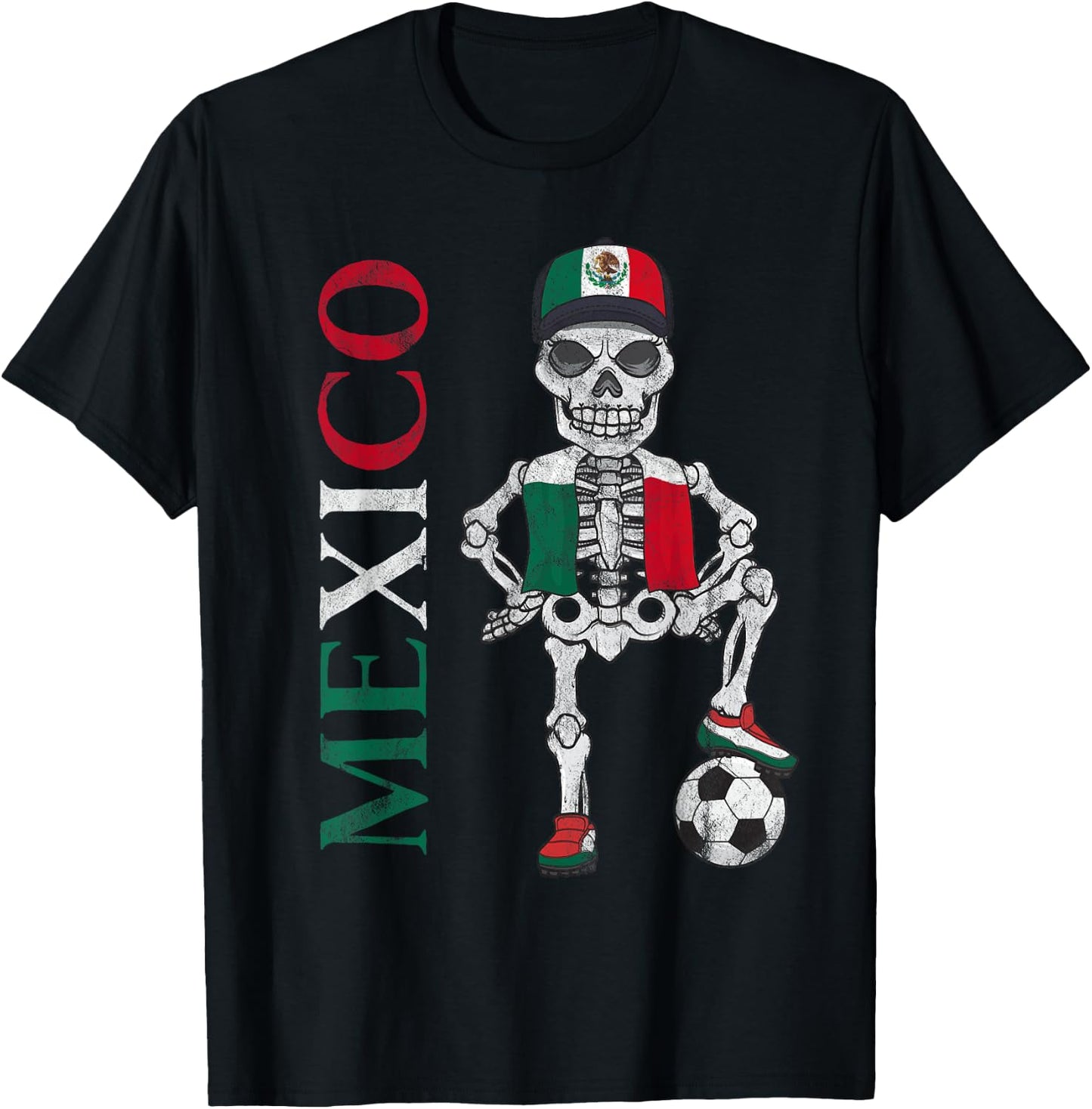 Mexico Soccer Skeleton Fan Flag Team T-Shirt - T-Shirt | Black