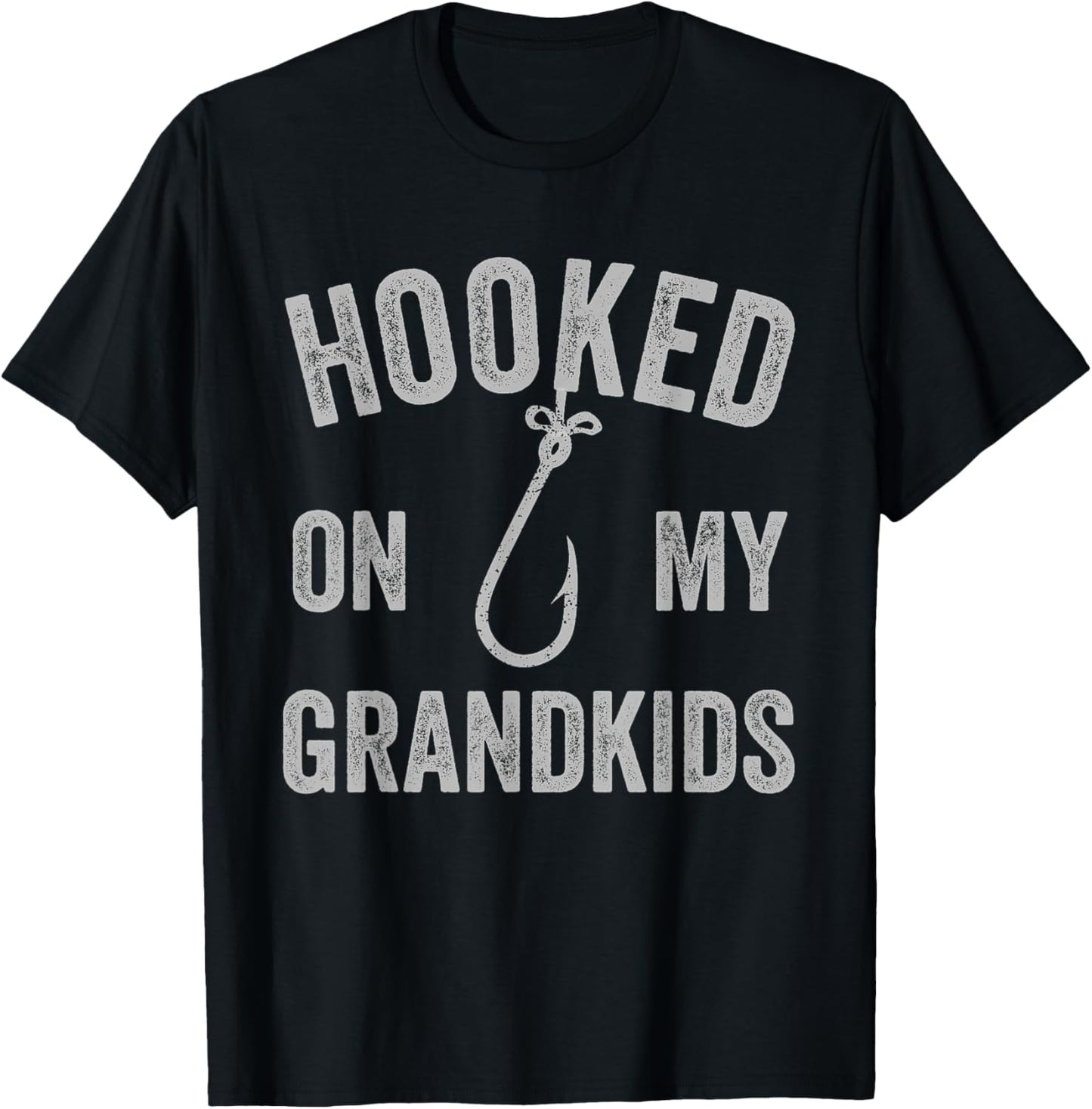 Hooked on My Grandkids Funny Grandparent Grandpa Fishing T-Shirt - T-Shirt | Black