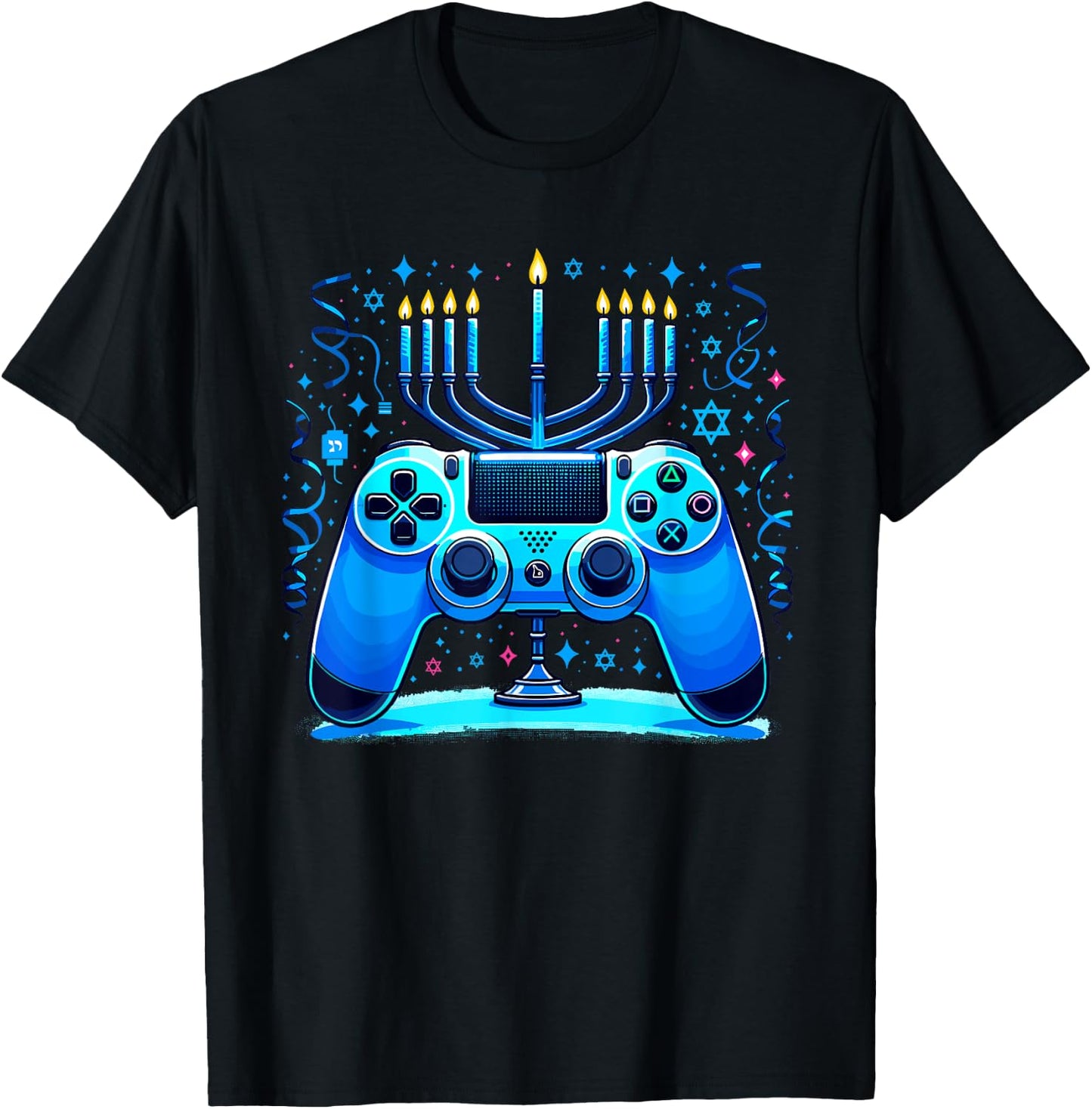 Jewish Video Game Console Gamer Hanukkah Chanukah Menorah T-Shirt - T-Shirt | Black