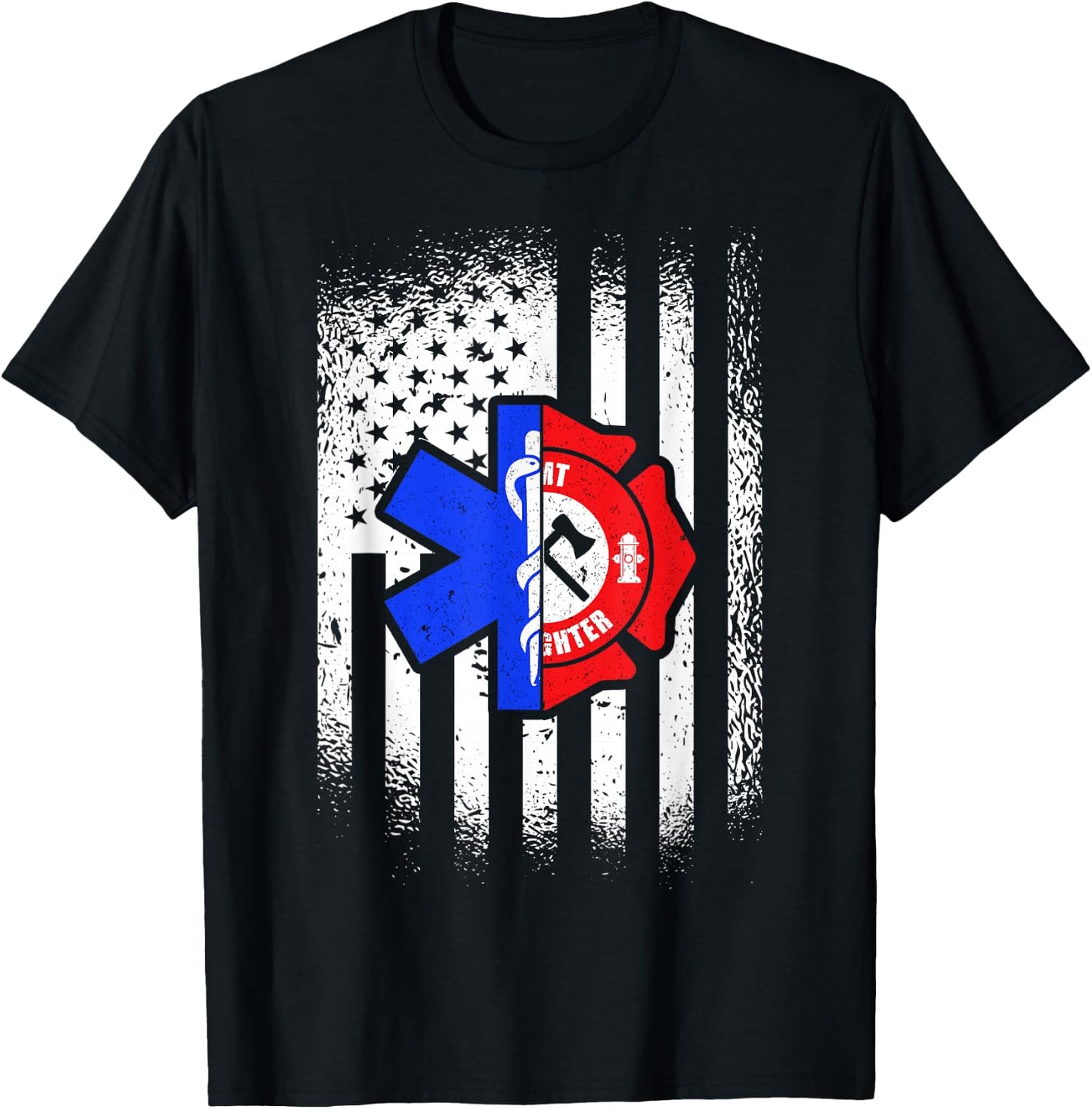 EMT American Flag First Responder Paramedic T-Shirt - T-Shirt | Black
