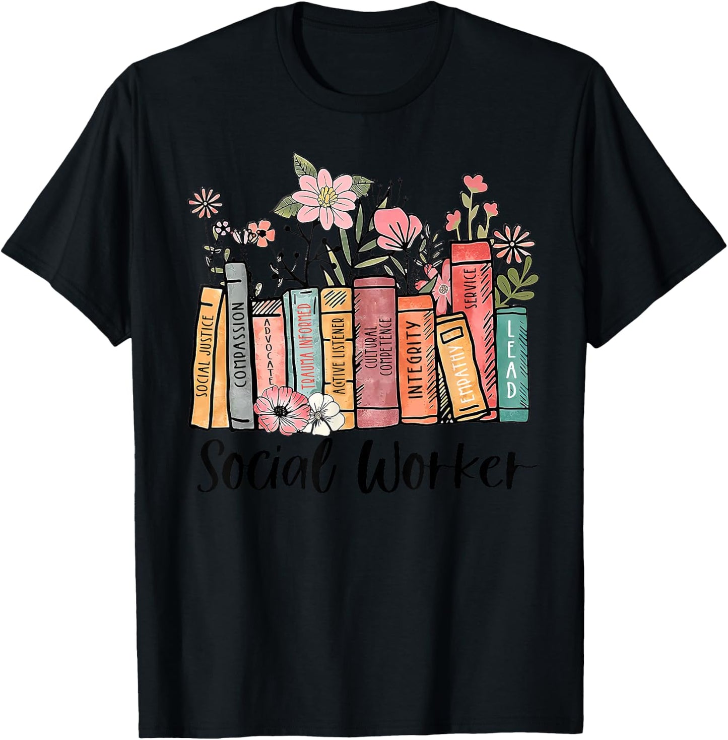 Retro Social Worker Social Work Month Books Advocate Justice T-Shirt - T-Shirt | Black
