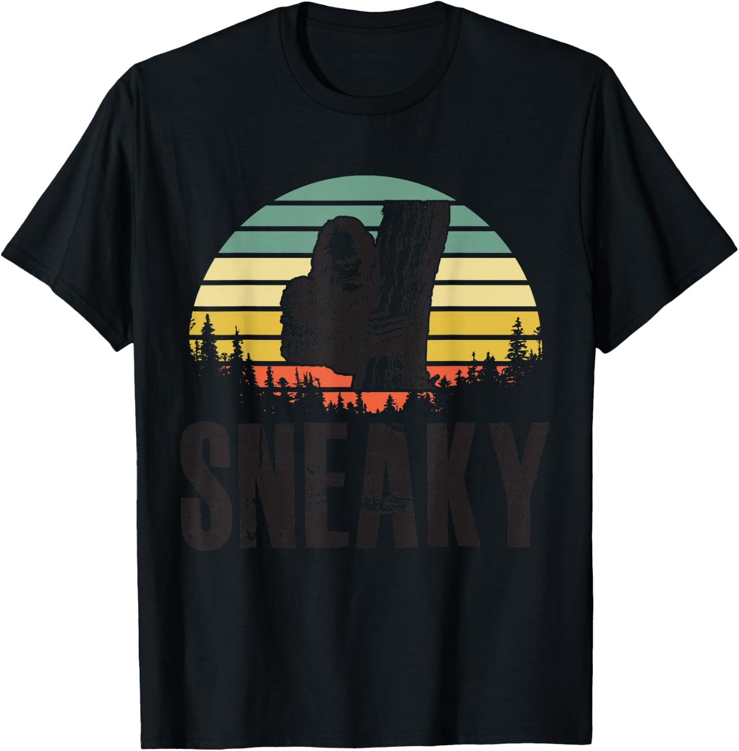 Sasquatch Sneaky, Sneaky Retro Bigfoot T-Shirt - T-Shirt | Black